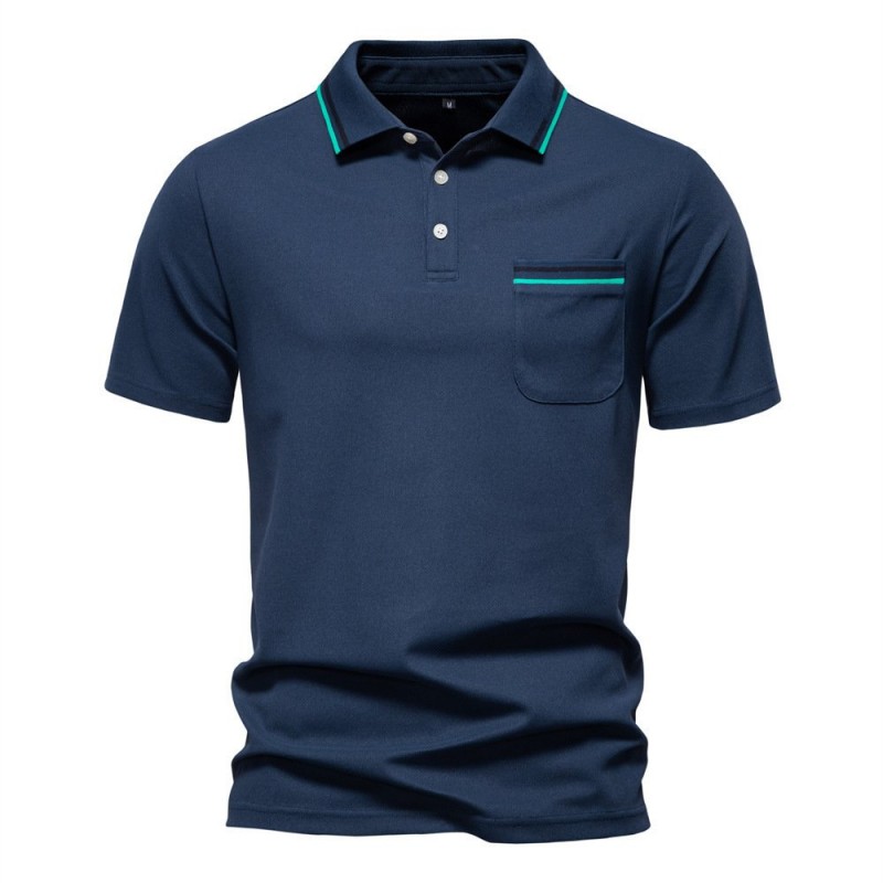 Short-sleeved Polo Shirt Striped Lapel Business Casual Top Men
