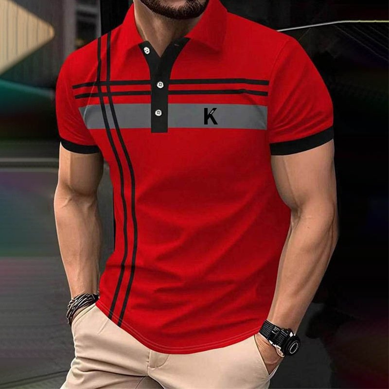 Loose Striped Printed Short Sleeve Polo Shirt For ...