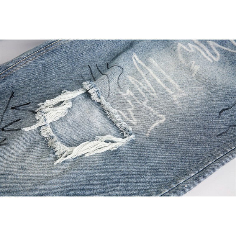 Fashion Destroyed Graffiti Cropped Pants Men