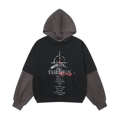 Printed False Two-piece Pullover Patchwork Hoodie Men