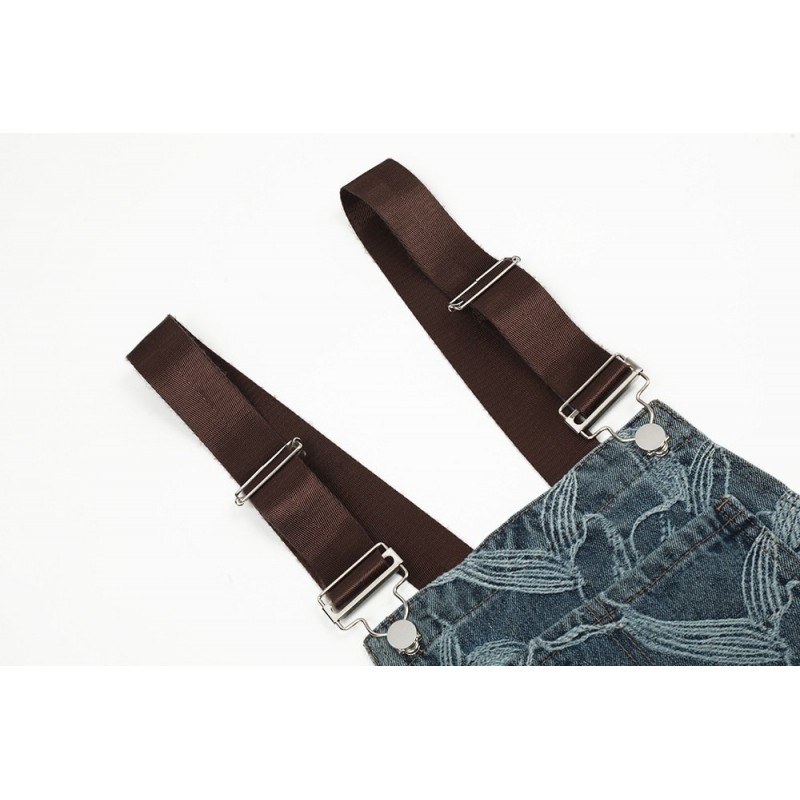 Flower Jacquard Denim Suspender Pants Men