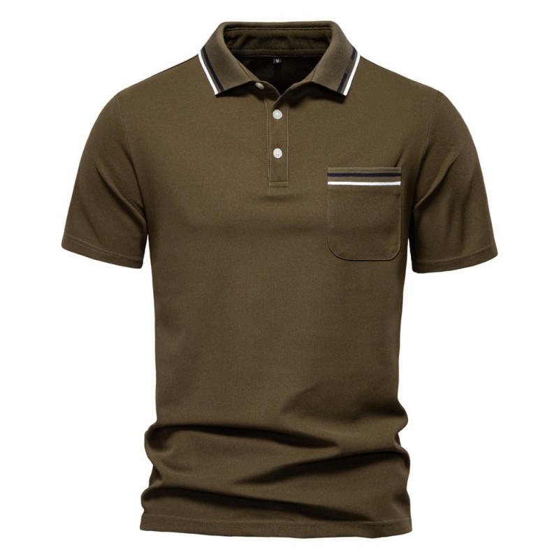 Short-sleeved Polo Shirt Striped Lapel Business Casual Top Men