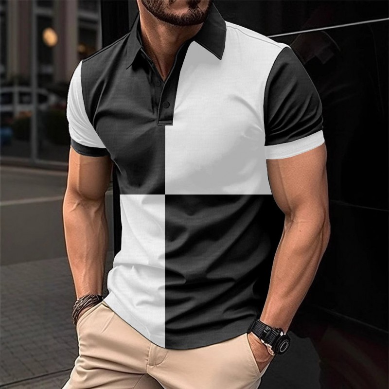 Casual Sports Short Sleeve Color Stitching Turnover Neck Polo Shirt Men Clothing Casual Sports Short Sleeve Color Stitching Turnover Neck Polo Shirt Men Clothing