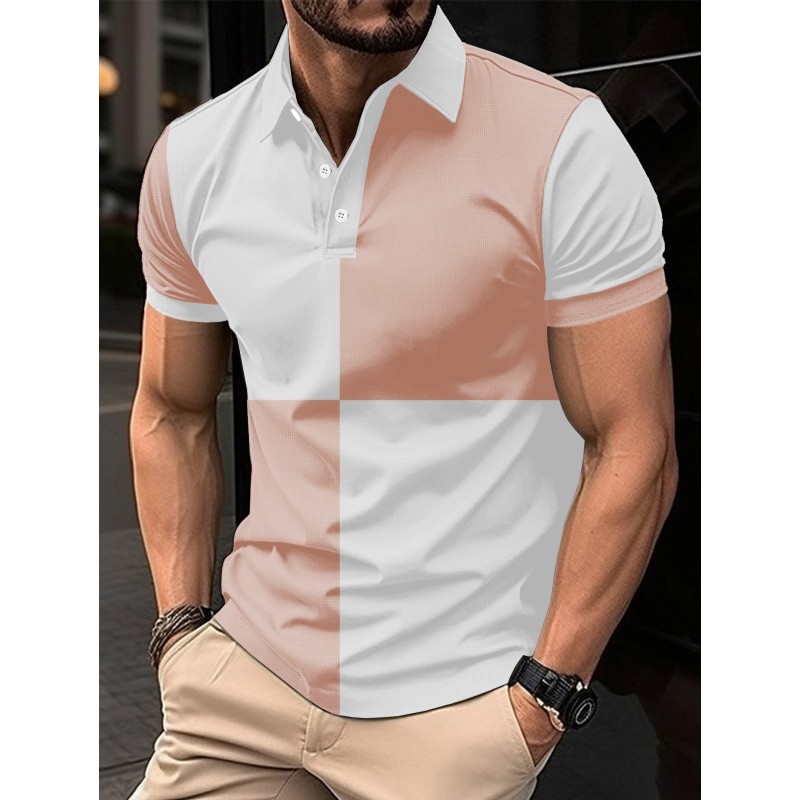 Casual Sports Short Sleeve Color Stitching Turnover Neck Polo Shirt Men Clothing