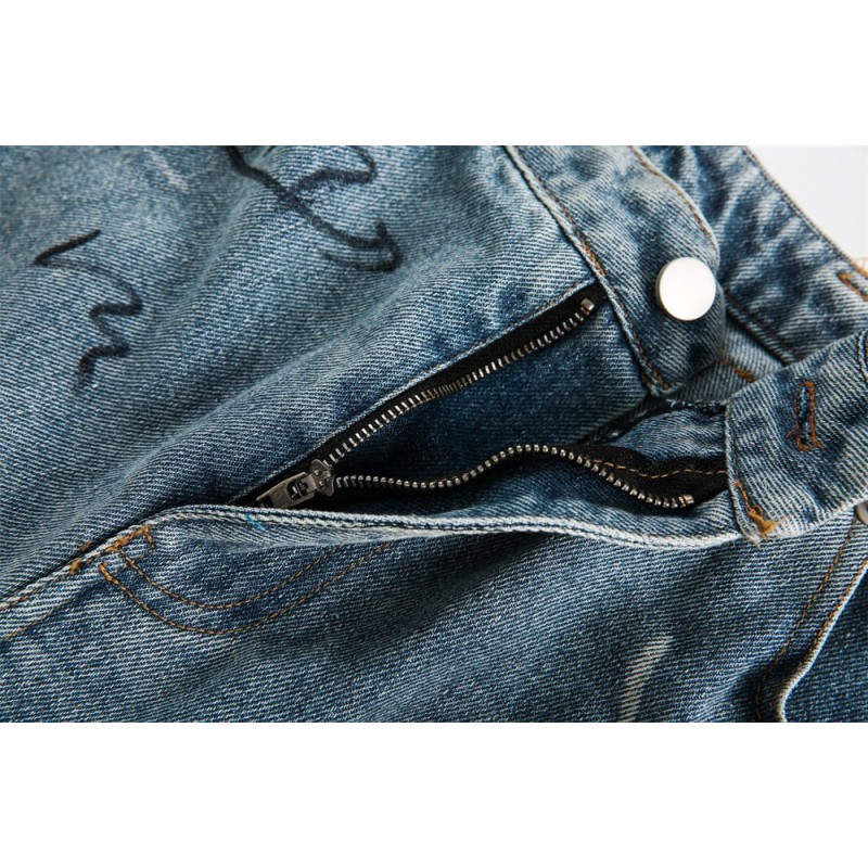 Fashion Destroyed Graffiti Cropped Pants Men