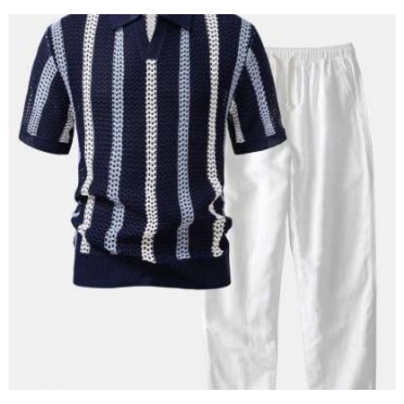 Summer New Breathable Hollow Men Short-sleeved Knitting Polo Shirt
