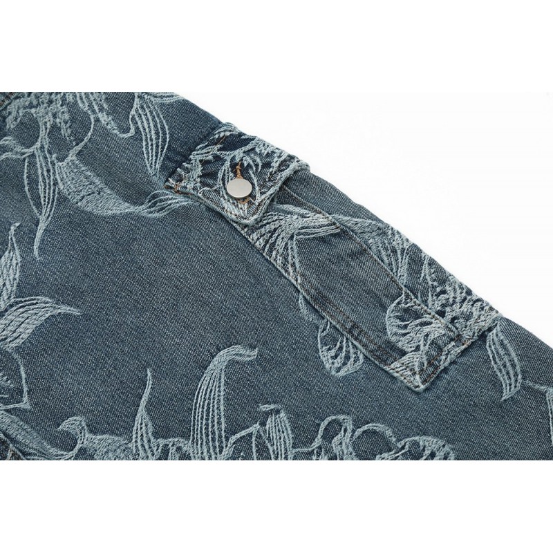 Flower Jacquard Denim Suspender Pants Men