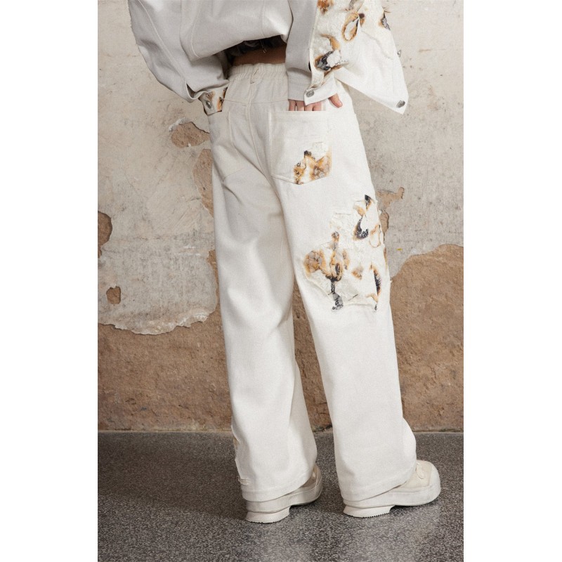 Stitching Denim Straight-leg Pants Men