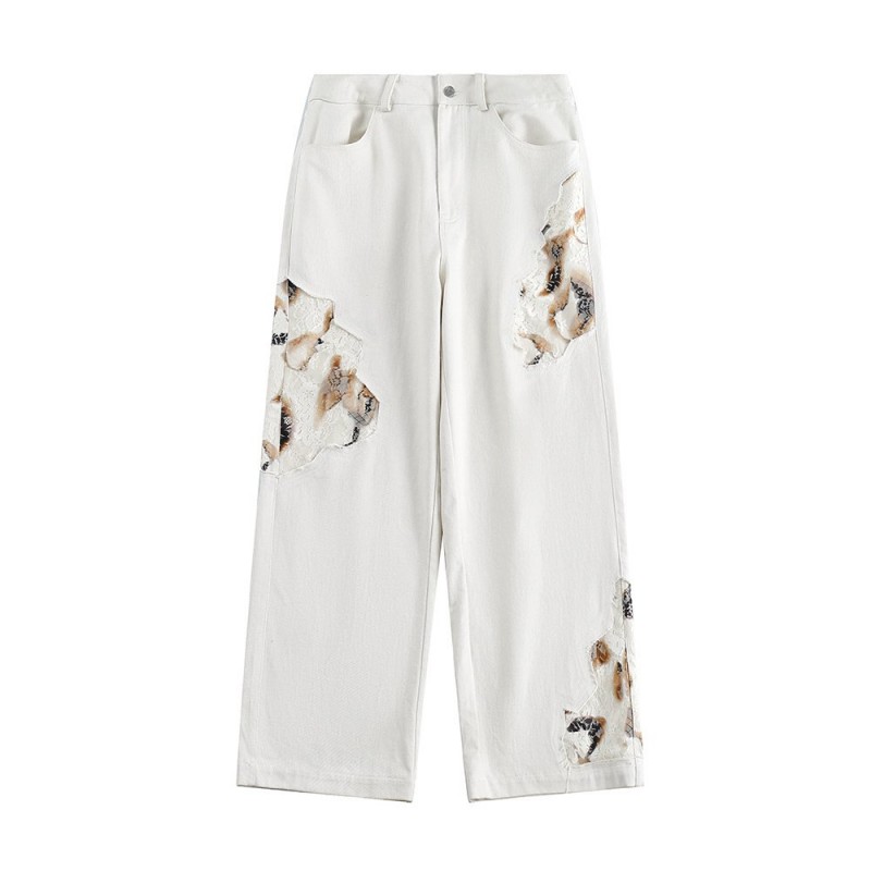 Stitching Denim Straight-leg Pants Men