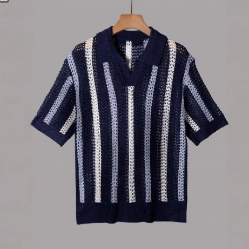 Summer New Breathable Hollow Men Short-sleeved Knitting Polo Shirt