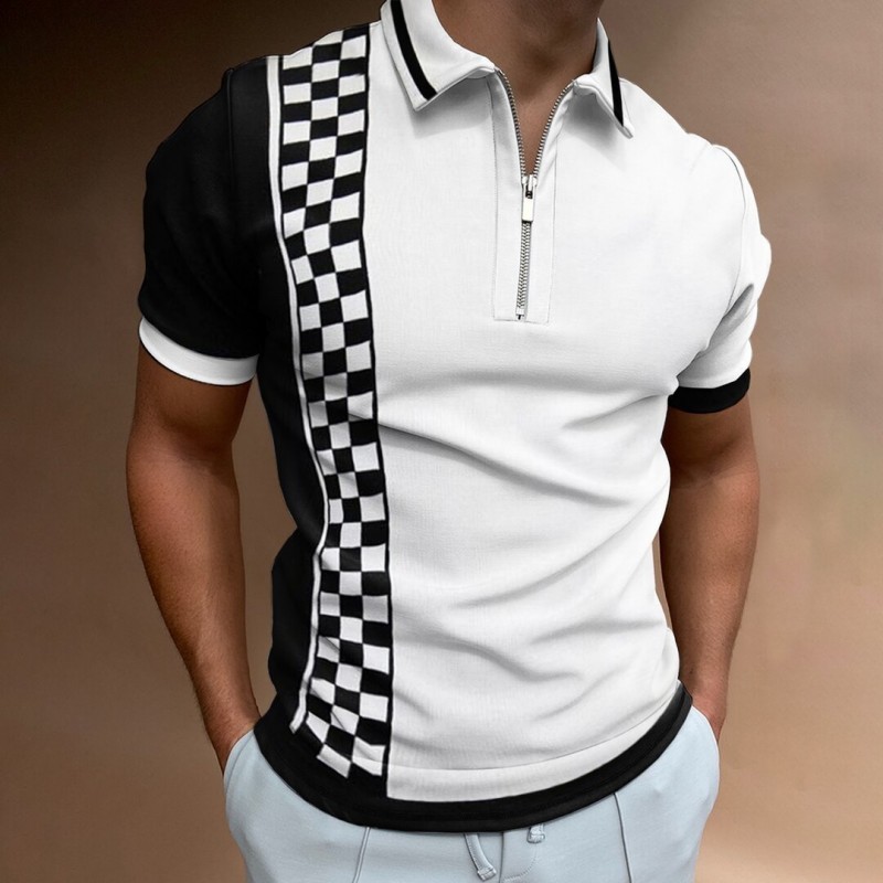 Check Texture Polo Shirt Men's Polo Shirt National Stitching Color Print Check Texture Polo Shirt Men's Polo Shirt National Stitching Color Print