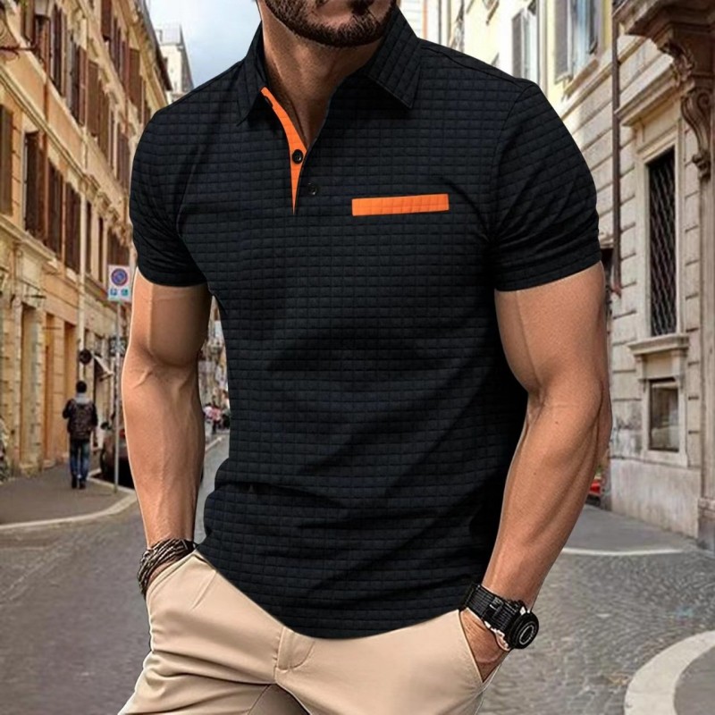 Button Jacquard Plaid Men's Sports Polo Shirt Men Button Jacquard Plaid Men's Sports Polo Shirt Men