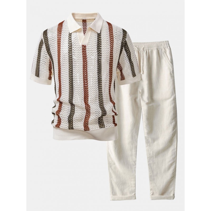 Summer New Breathable Hollow Men Short-sleeved Knitting Polo Shirt
