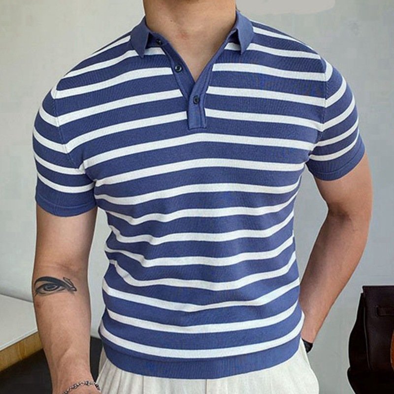 Blue Striped Business Polo Shirt For Men Blue Striped Business Polo Shirt For Men