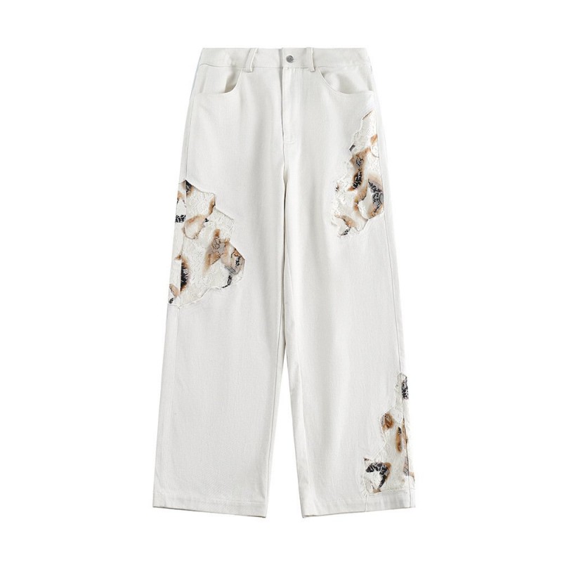 Stitching Denim Straight-leg Pants Men