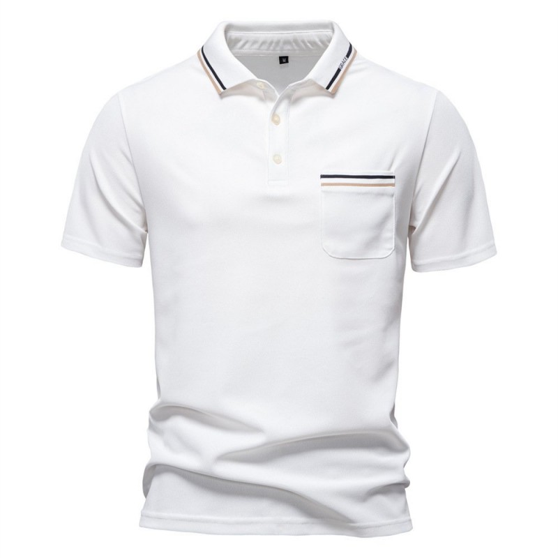 Short-sleeved Polo Shirt Striped Lapel Business Ca...